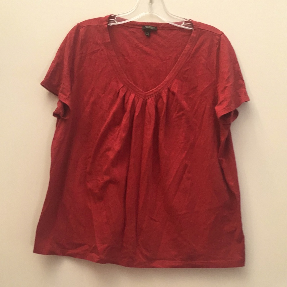 Talbots tee shirt, gathered V neck, brick color